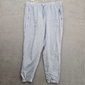 Athleta Linen Jogger Pants Blue Relaxed Fit Coastal Lounge 14
